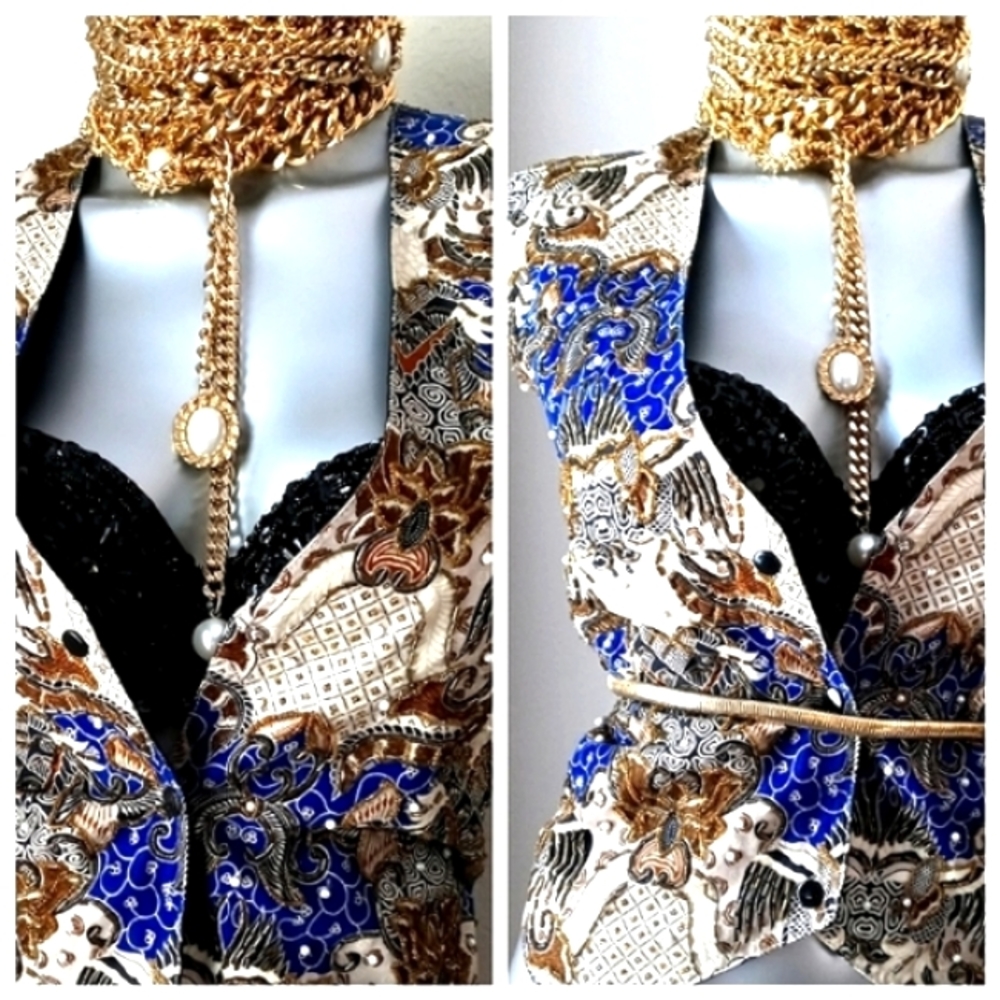 Bedazzled "ART to WEAR" Vintage Tribal Print Vest